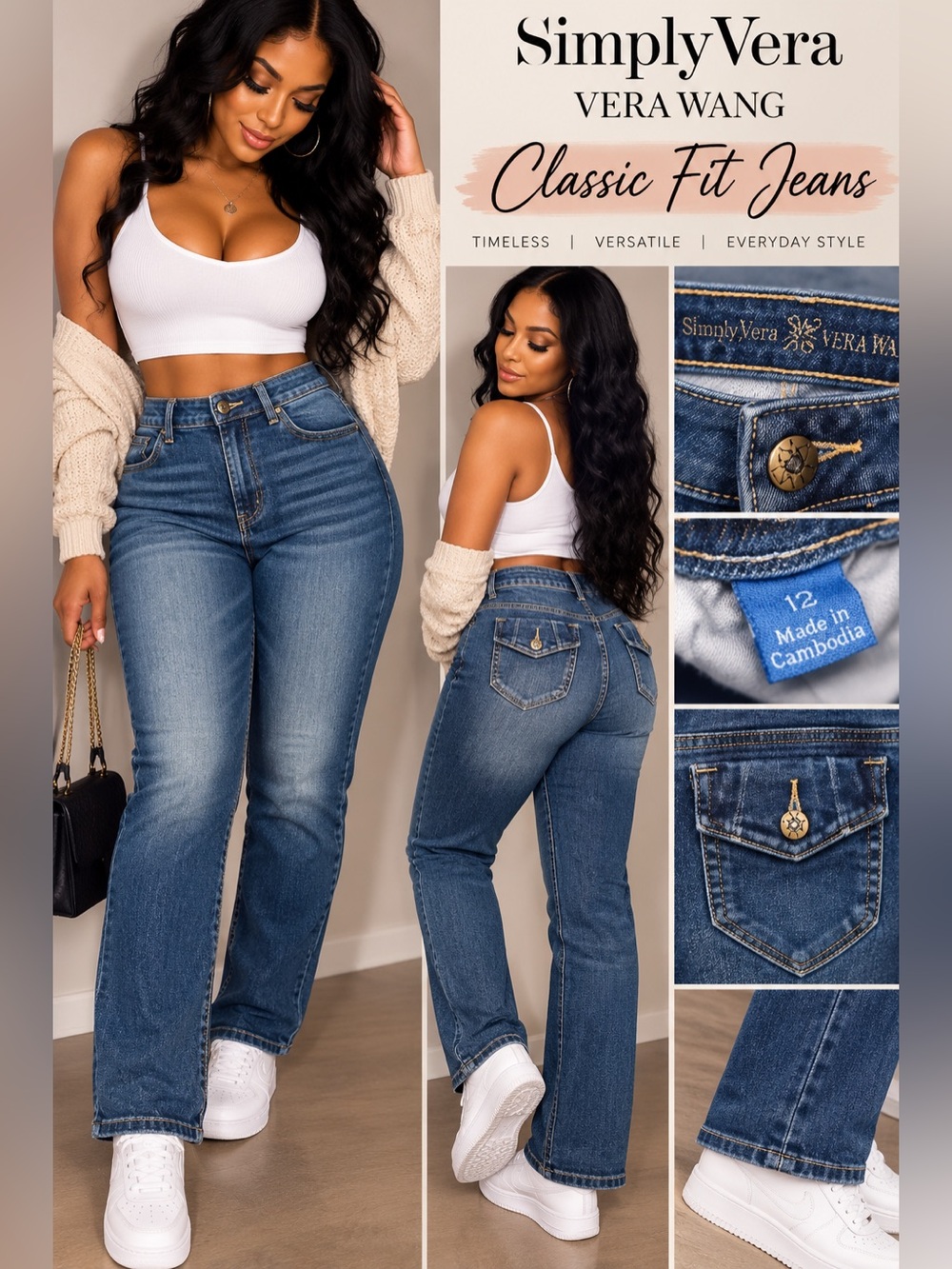 Vera Wang Classic Fit Women’s Jeans - Blue size 12